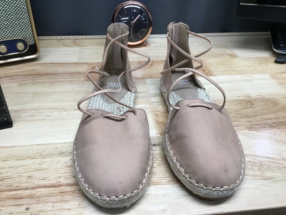 Eileen Fisher D'Orsay Lee Espadrille Sandals Women's Pink Leather Back Zip
